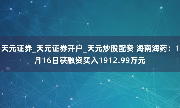 天元证券_天元证券开户_天元炒股配资 海南海药：1月16日获融资买入1912.99万元